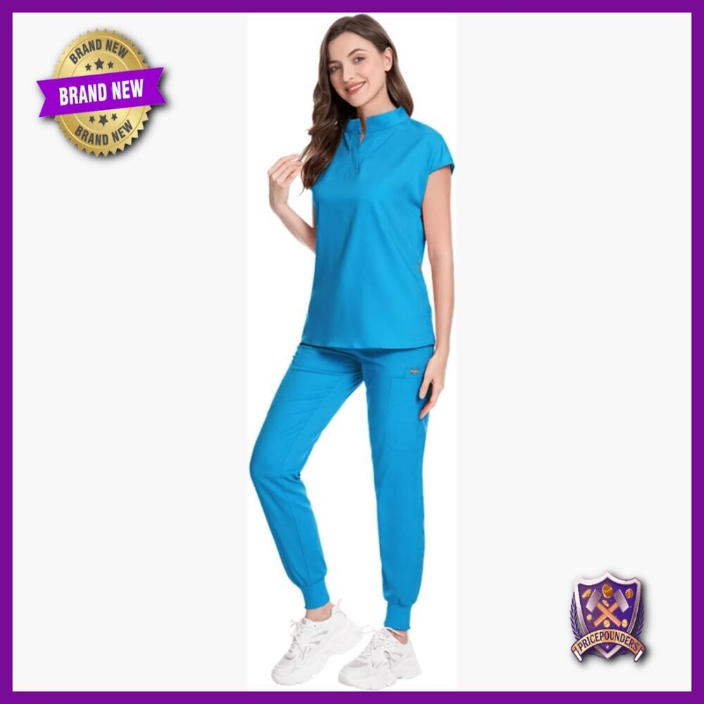 Women's Medical Scrub Set, Stretch Polyester, Stand-Up Collar, Size XXL